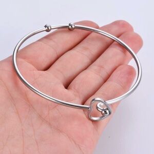 Silver Heart Bangle Bracelet, Stainless Steel